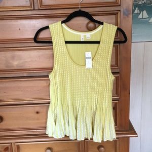NWT Yellow and white “peplum-like” top size small